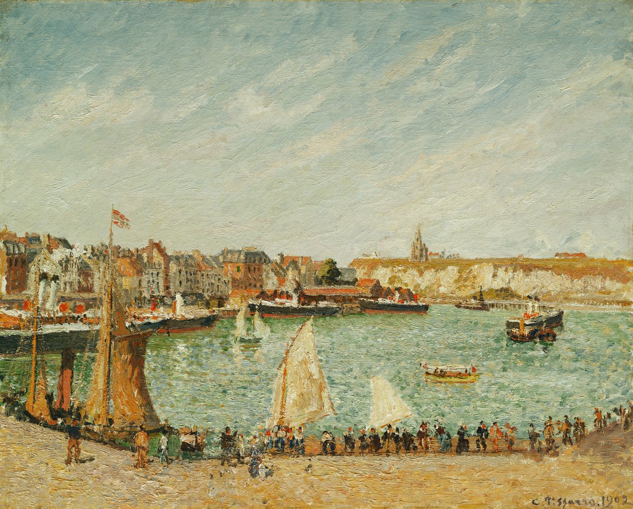 O Sol da Tarde, Porto Externo de Dieppe; L "Apres-Midi, Soleil, Avant-Port de Dieppe, 1902 de Camille Jacob Pissarro