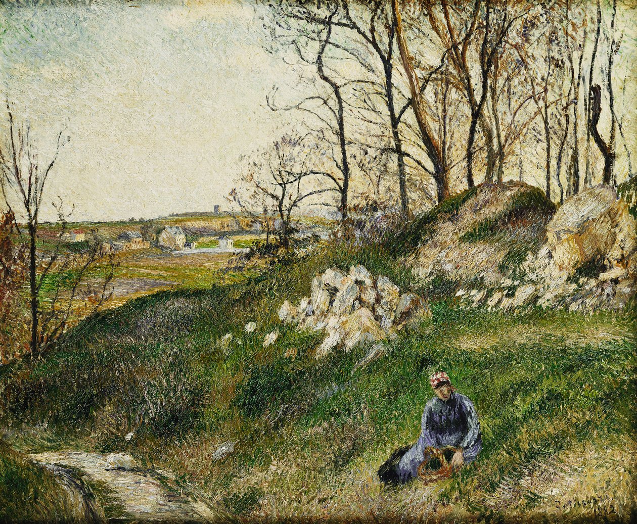 Os apanhadores de repolho, Pontoise; Carrieres du Chou, Pontoise, 1882 de Camille Jacob Pissarro
