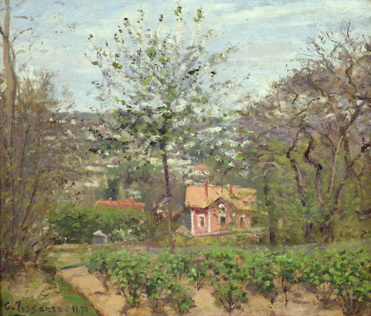 A casa de campo, ou a casa-de-rosa - Hamlet do coração voador, 1870 de Camille Jacob Pissarro