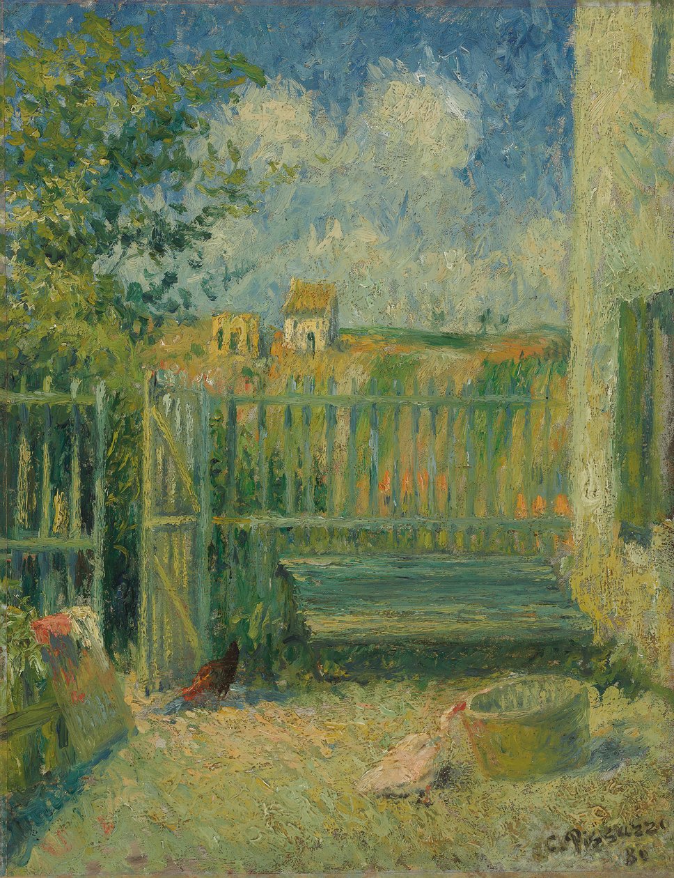 O pátio da Maison Rondest, Pontoise; O pátio da casa Rondest, Pontoise, 1880 de Camille Jacob Pissarro
