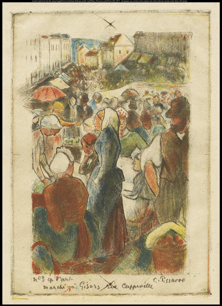 O mercado de Gisors, Rue Cappeville, c.1894 de Camille Jacob Pissarro