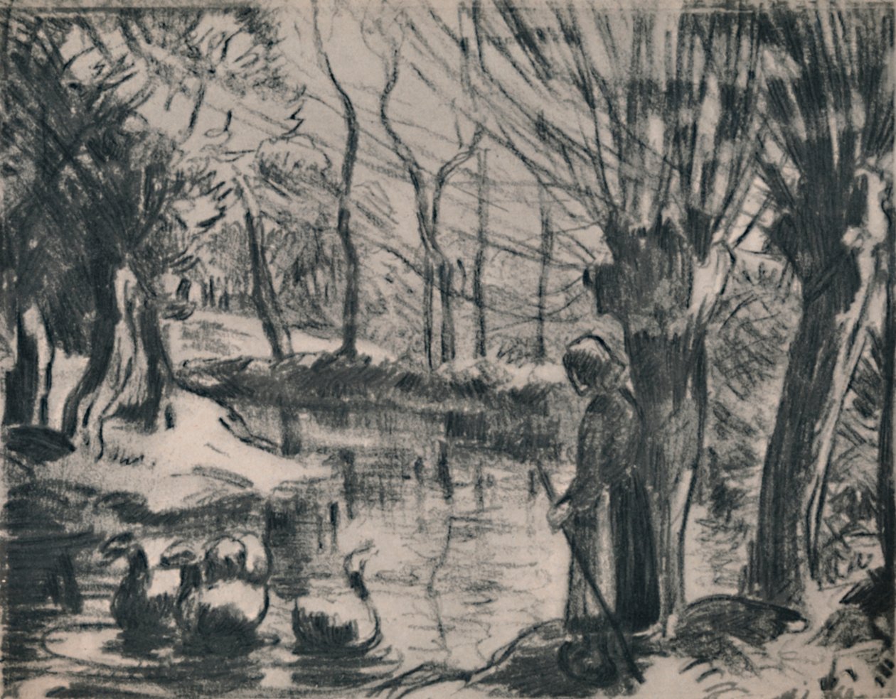 A menina do ganso, c.1870s, 1946 de Camille Jacob Pissarro