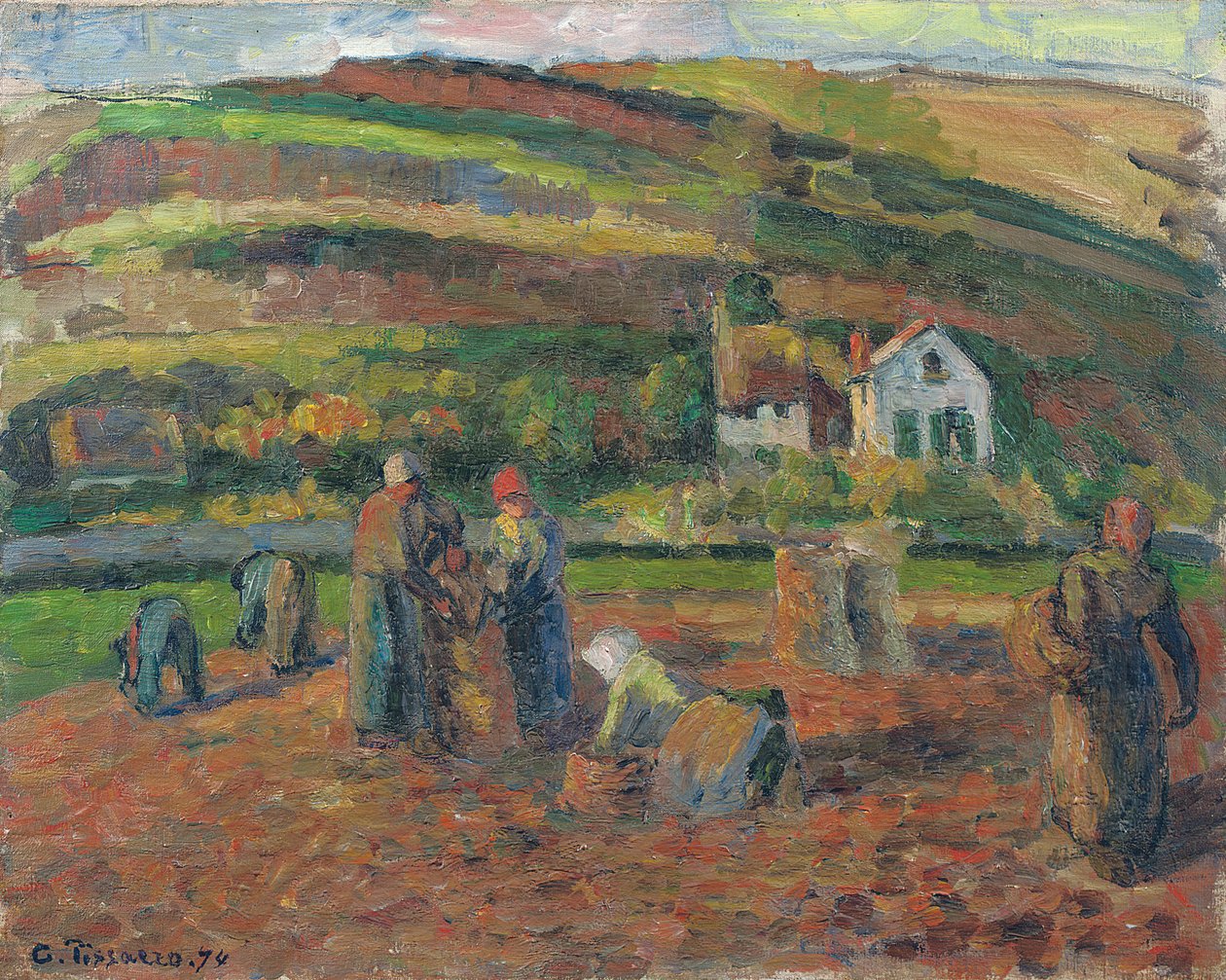 A colheita de batatas, Pontoise, 1874 de Camille Jacob Pissarro