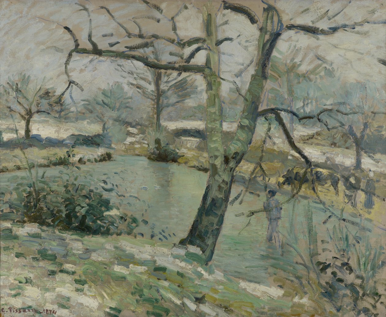 A lagoa em Montfoucault, efeito do inverno, 1874 de Camille Jacob Pissarro