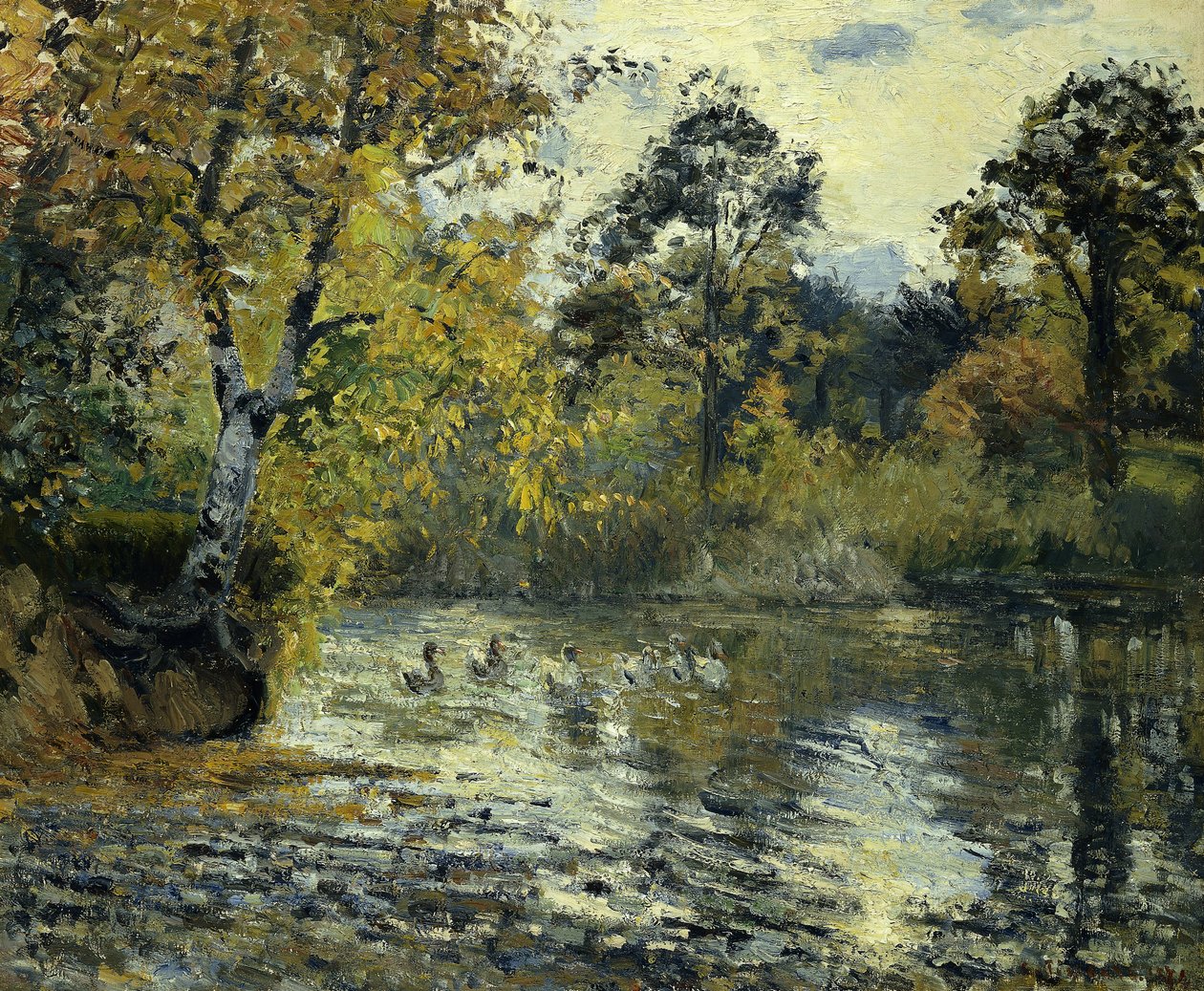 A lagoa em Montfoucault; O "Etang de Montfoucault, 1874 de Camille Jacob Pissarro