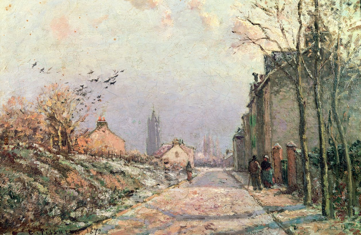 A estrada, efeito do inverno, 1872 de Camille Jacob Pissarro
