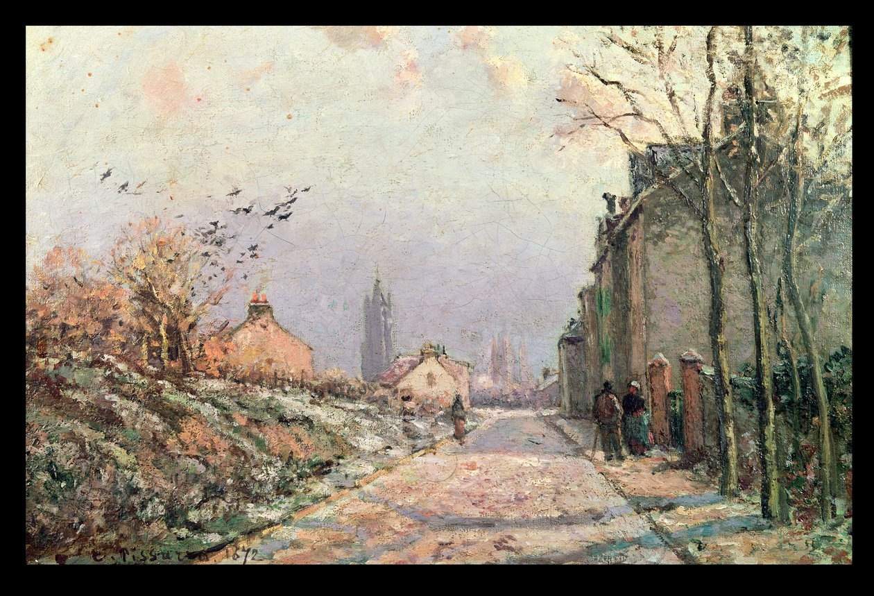 A estrada, efeito do inverno; Rota do La, Effet d "Hiver, 1872 de Camille Jacob Pissarro