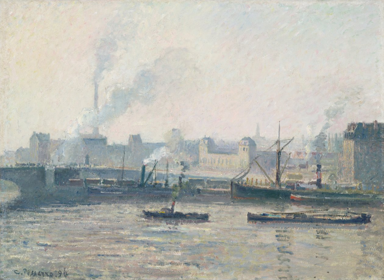 A ponte de Saint-Sever, Rouen: Névoa, 1896 de Camille Jacob Pissarro