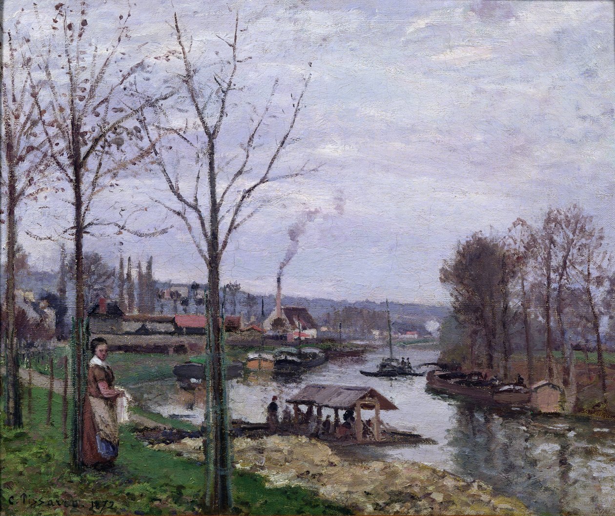 A Casa de Lavagem, Pontoise Port-Marly, ou The Washhouse, 1872 de Camille Jacob Pissarro