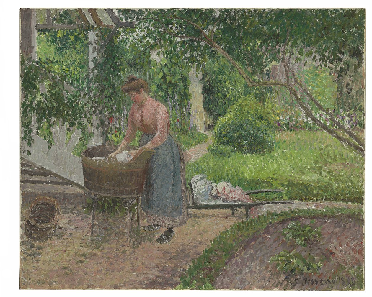 Lavadeira no jardim de Eragny, 1899 de Camille Jacob Pissarro