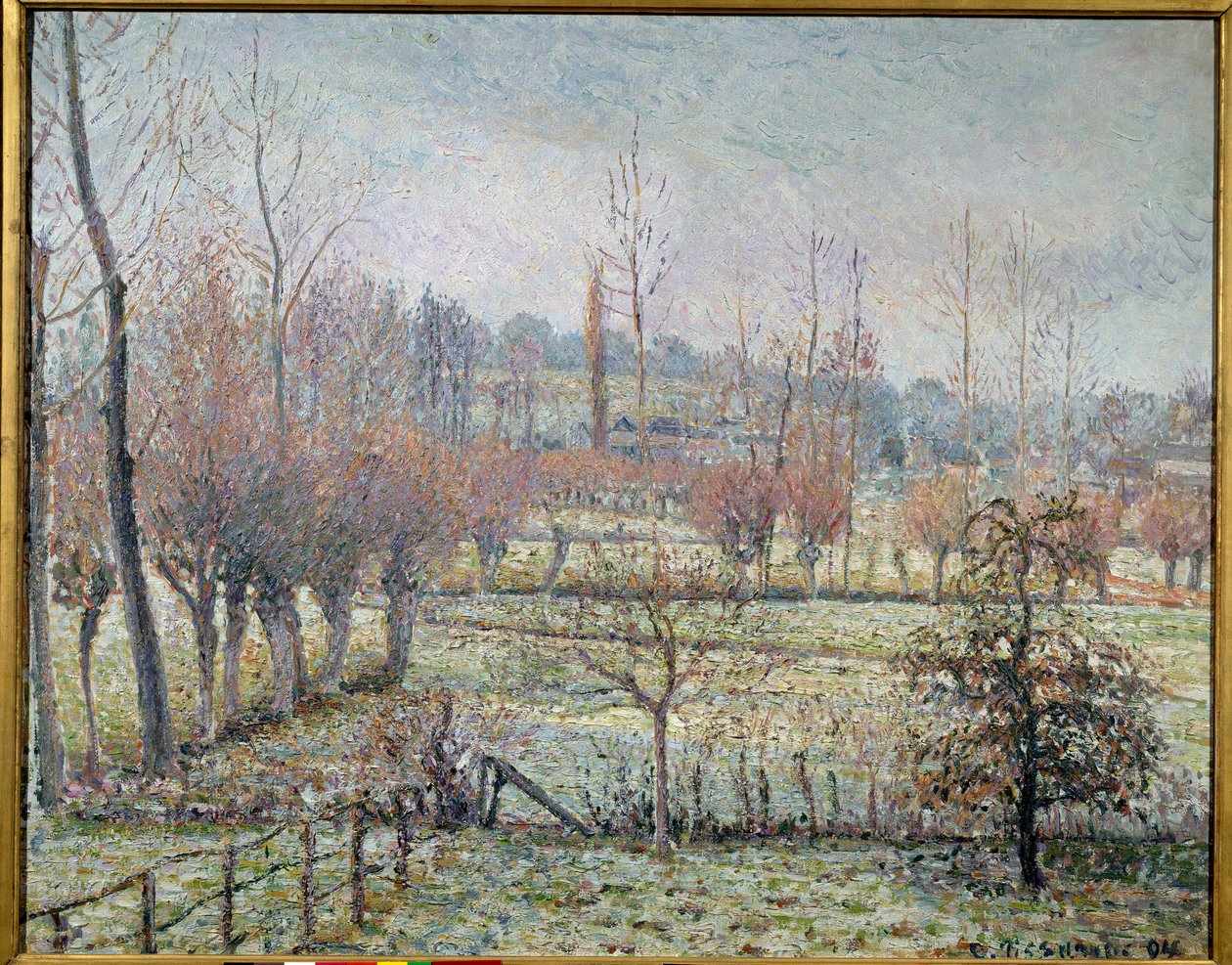 Efeito geada branca, de manhã ou neve em Eragny. Pintura de Camille Pissarro (1830-1903) de Camille Jacob Pissarro