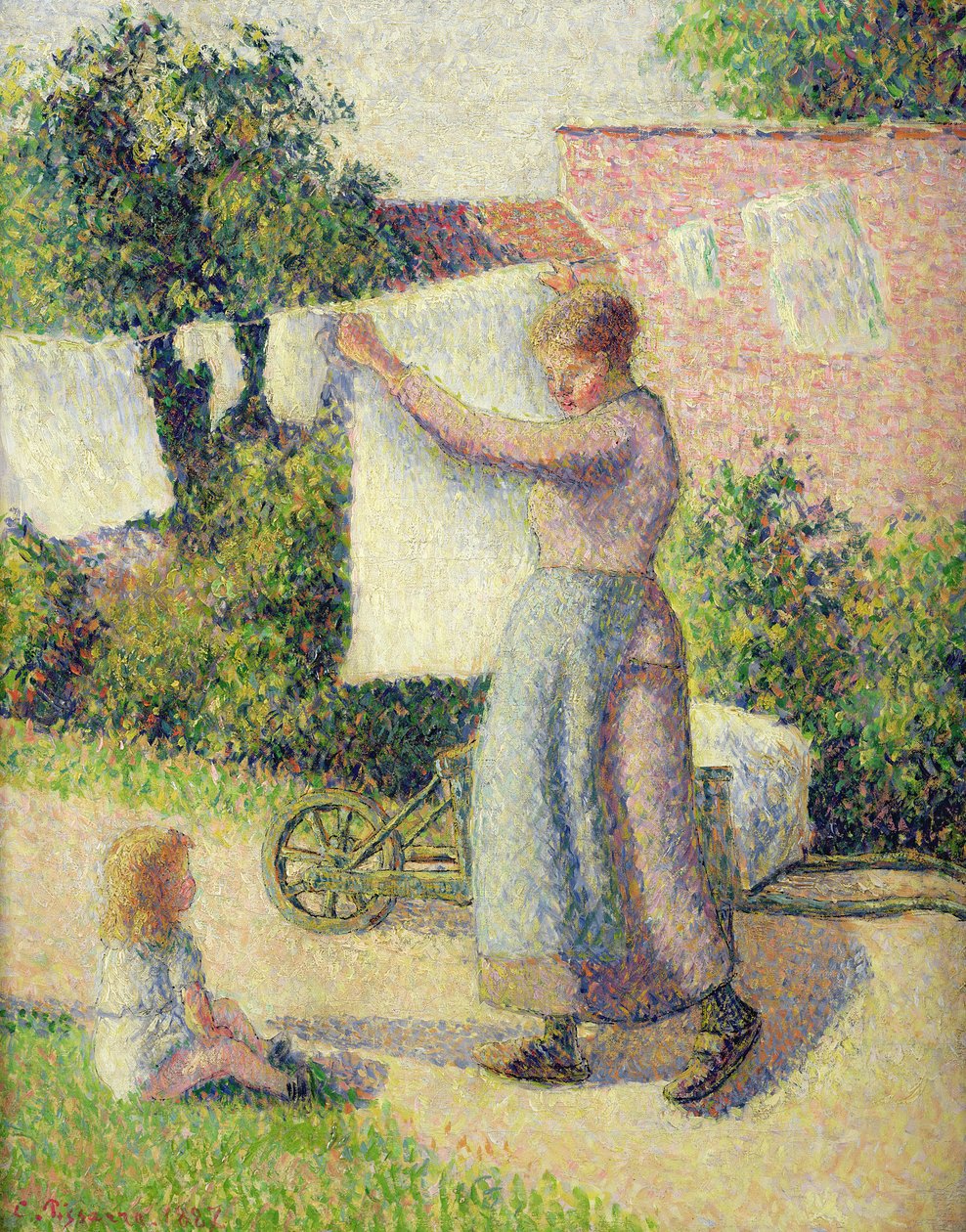 Mulher suspendendo a lavagem, 1887 de Camille Jacob Pissarro