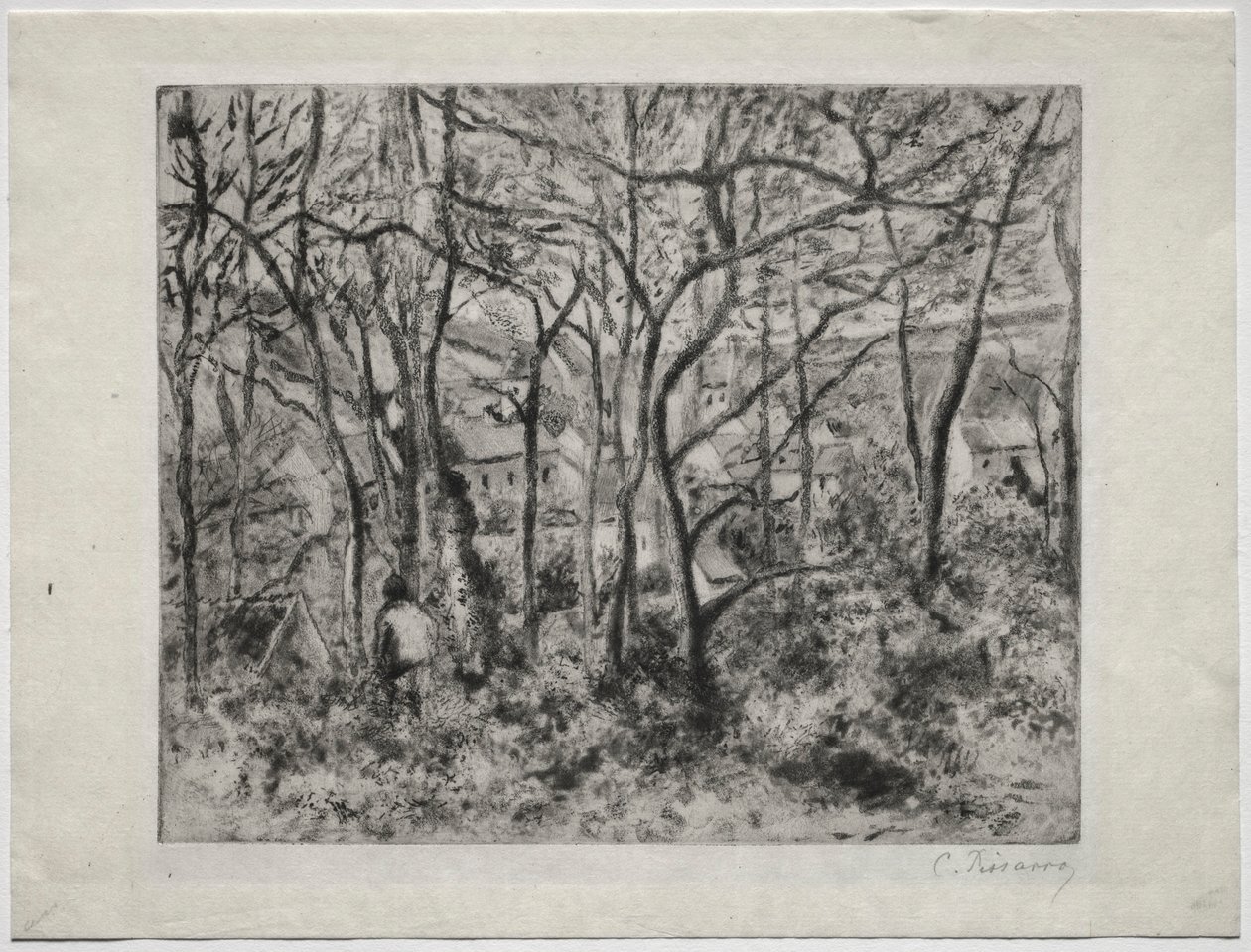 Paisagem arborizada em LHermitage, Pontoise, 1879. de Camille Jacob Pissarro