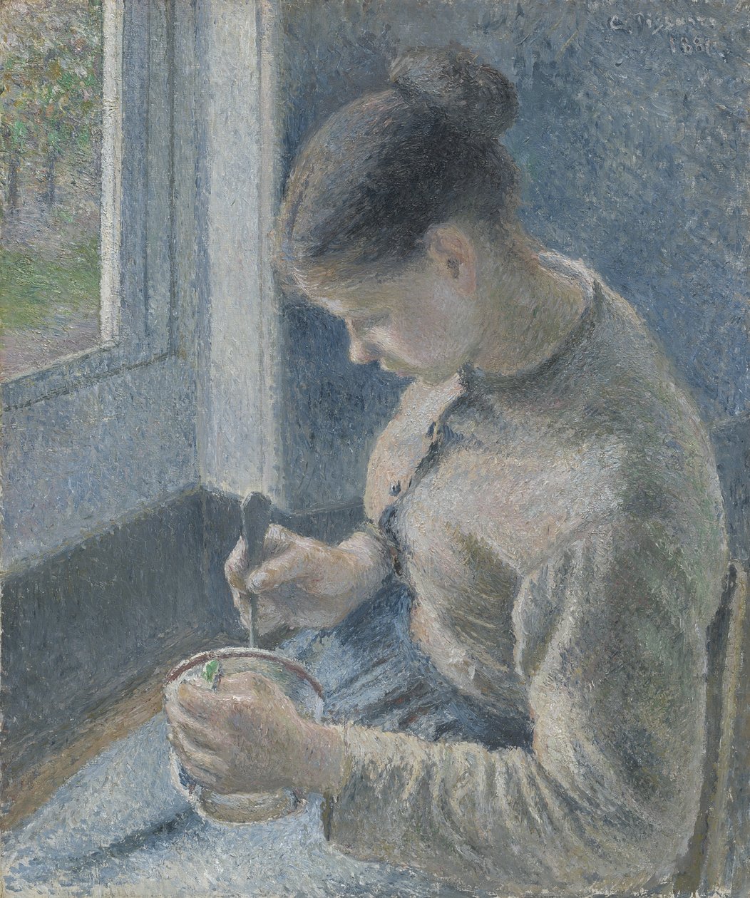 Camponês jovem tomando seu café, 1881 de Camille Jacob Pissarro