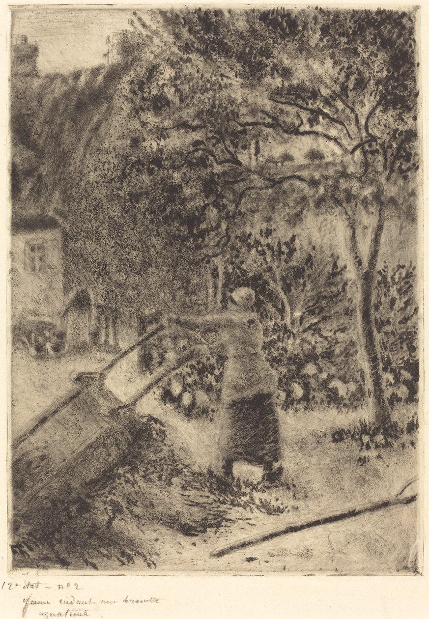 Uma mulher esvaziando um carrinho de mão de Camille Pissarro