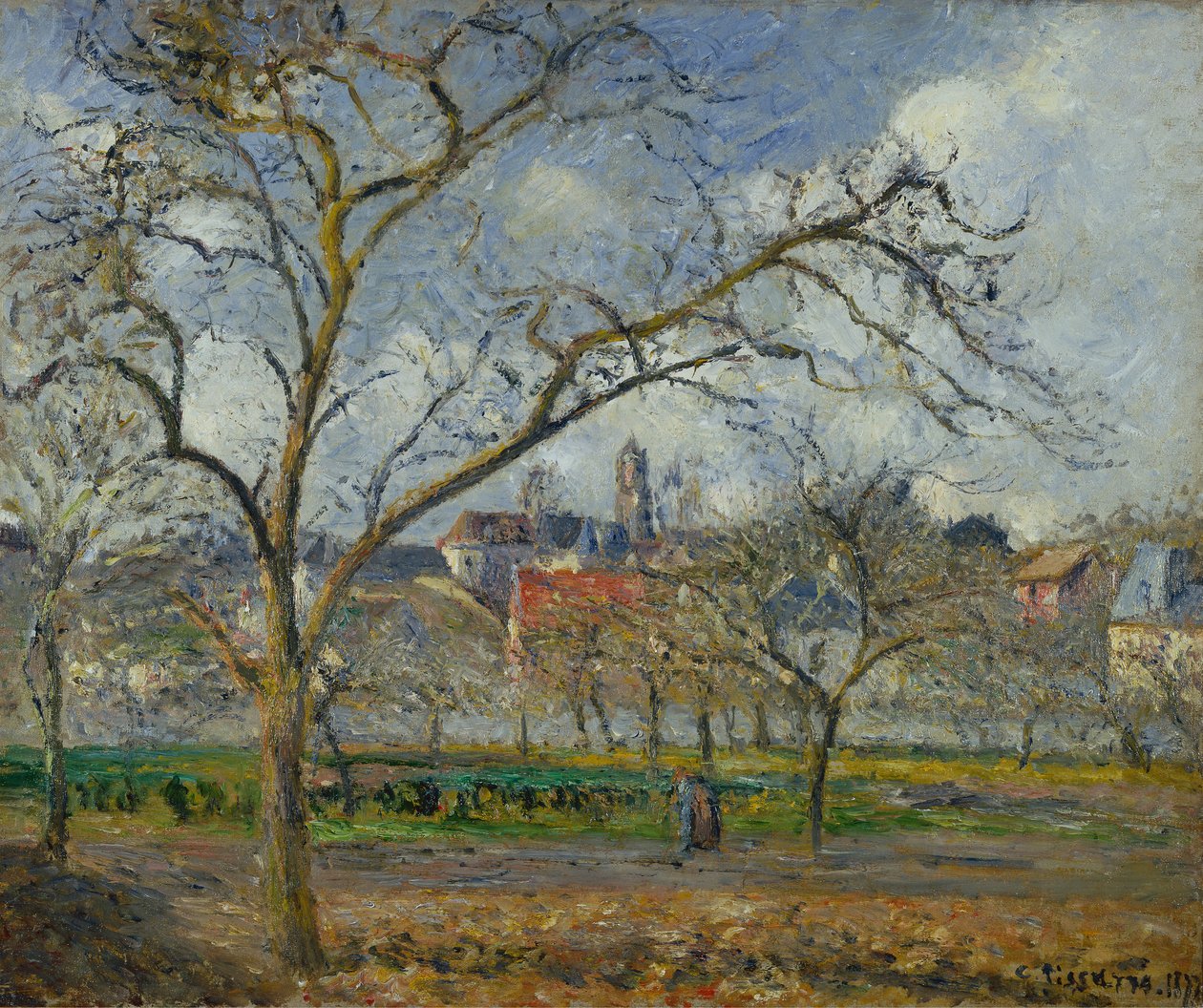 Um pomar em Pontoise no inverno de Camille Pissarro