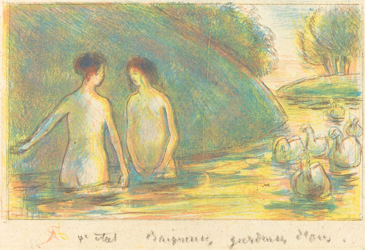 Banhistas, criadores de gansos (Bathers Tending Gansos) de Camille Pissarro