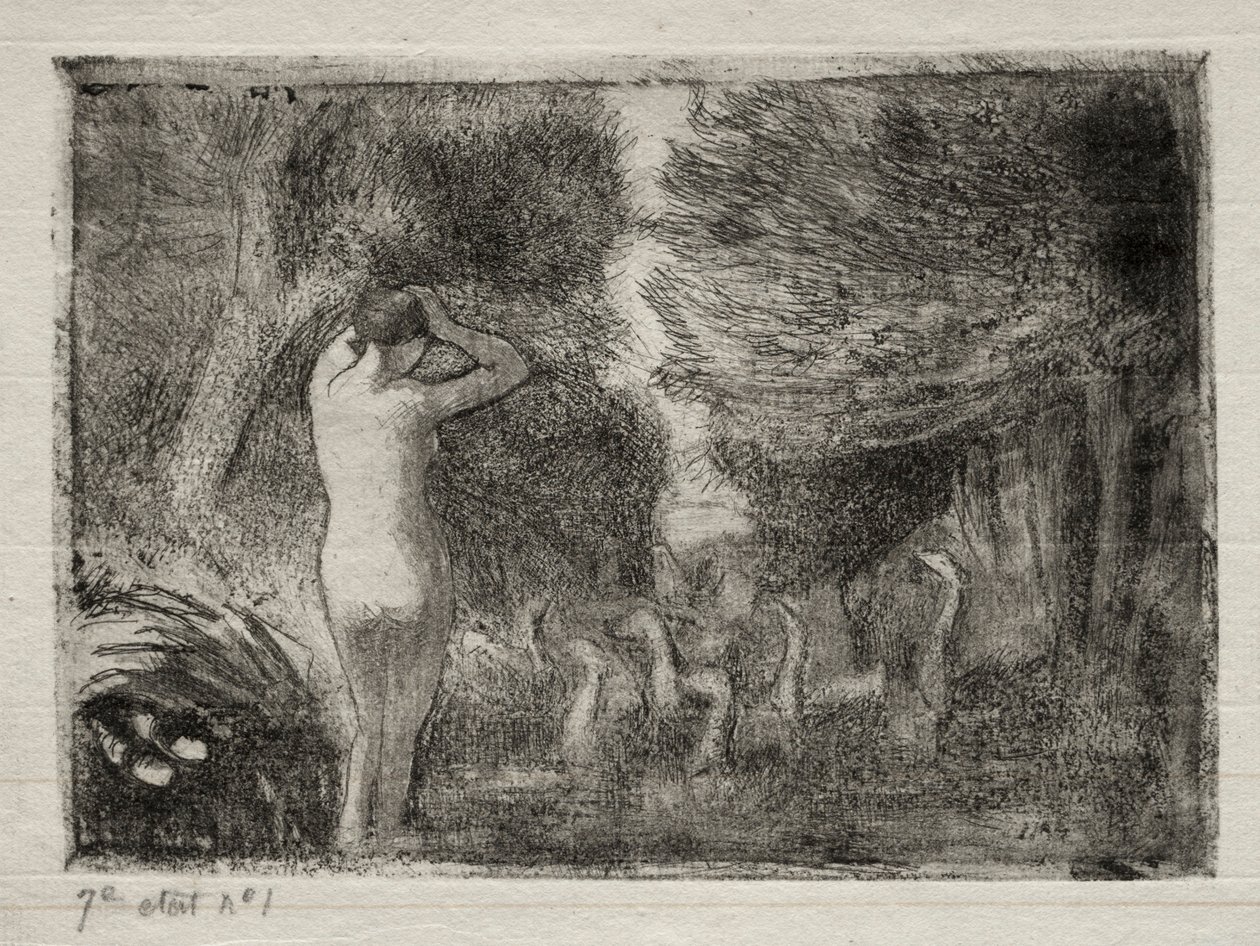 Banhista e gansos de Camille Pissarro