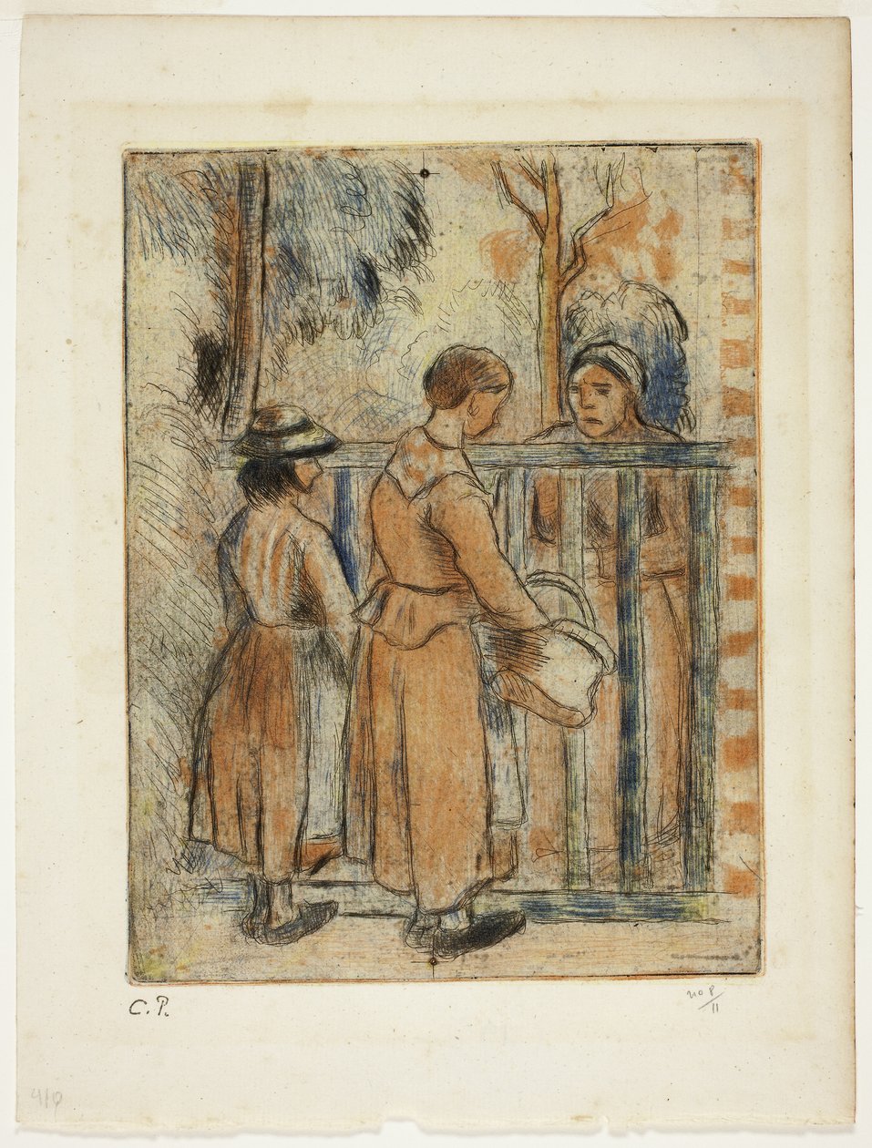 Beggar Women, c.1894 (gravura a cores, ponta seca e água-tinta sobre papel marfim) de Camille Pissarro