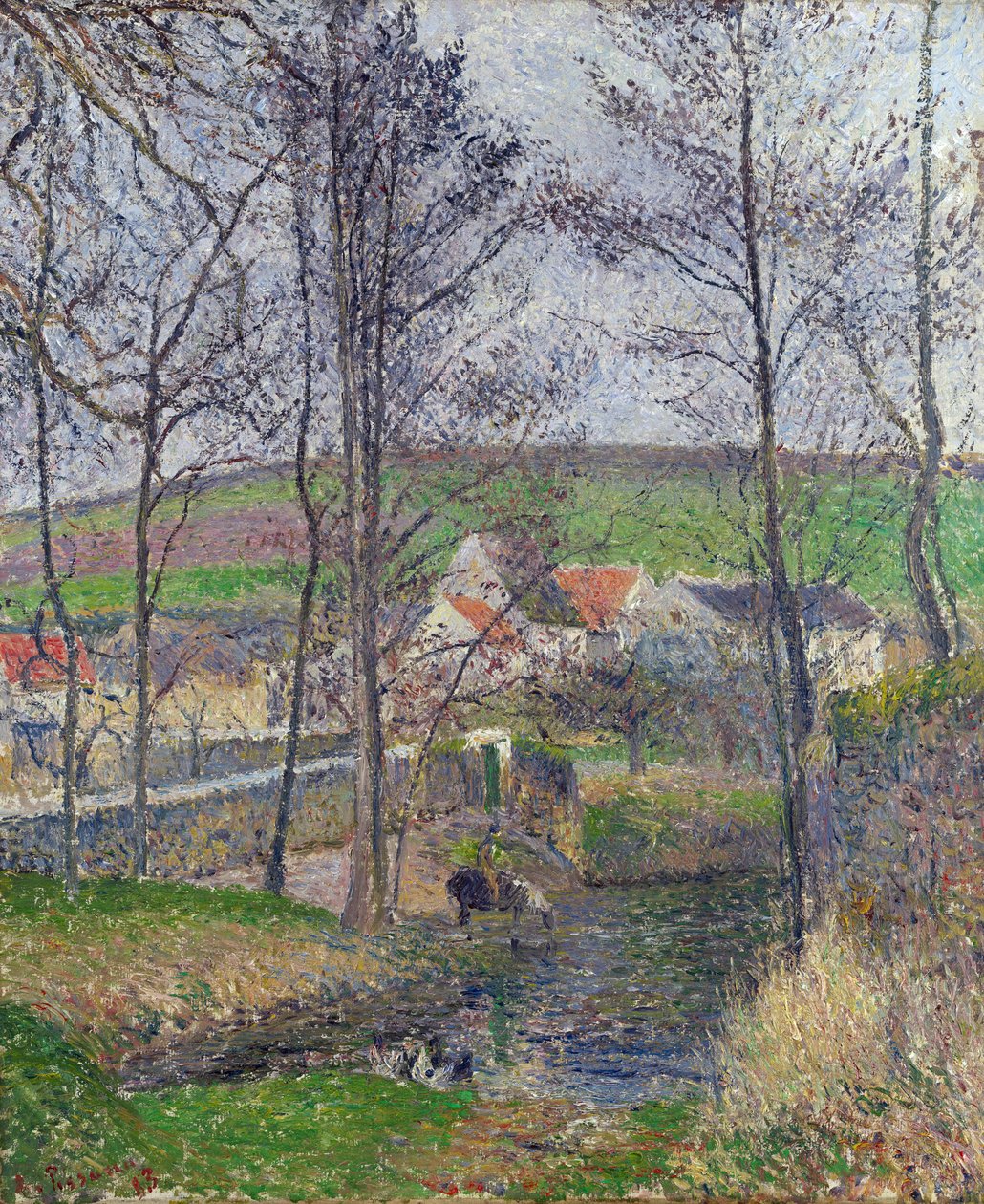 Margens do Viosne em Osny, tempo cinzento, inverno - Pintura de Camille Pissarro (1830-1903) As margens do Viosne em Osny em tempo cinzento - Óleo sobre tela 1883 National Gallery of Victoria, Melbourne 65.3x54.5 de Camille Pissarro