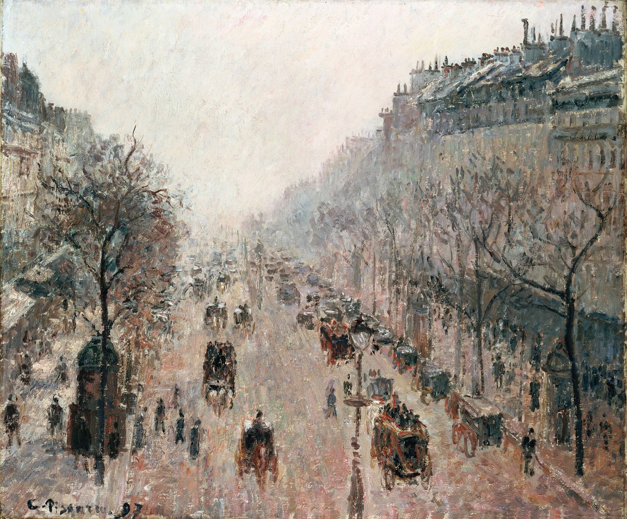 Boulevard Montmartre em uma manhã nublada e ensolarada, 1897 de Camille Jacob Pissarro