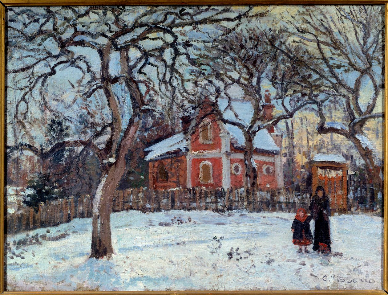 Paisagem de Castanhas e Louveciennes na neve. Pintura de Camille Pissarro (1830-1903) 1872 Sol. 0,41x0,52 m Paris, musee d