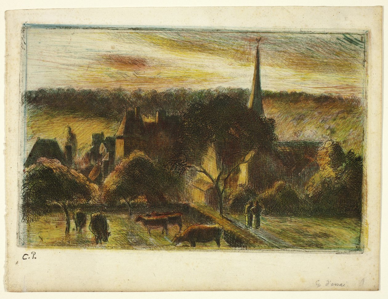 Igreja e quinta de Éragny de Camille Pissarro