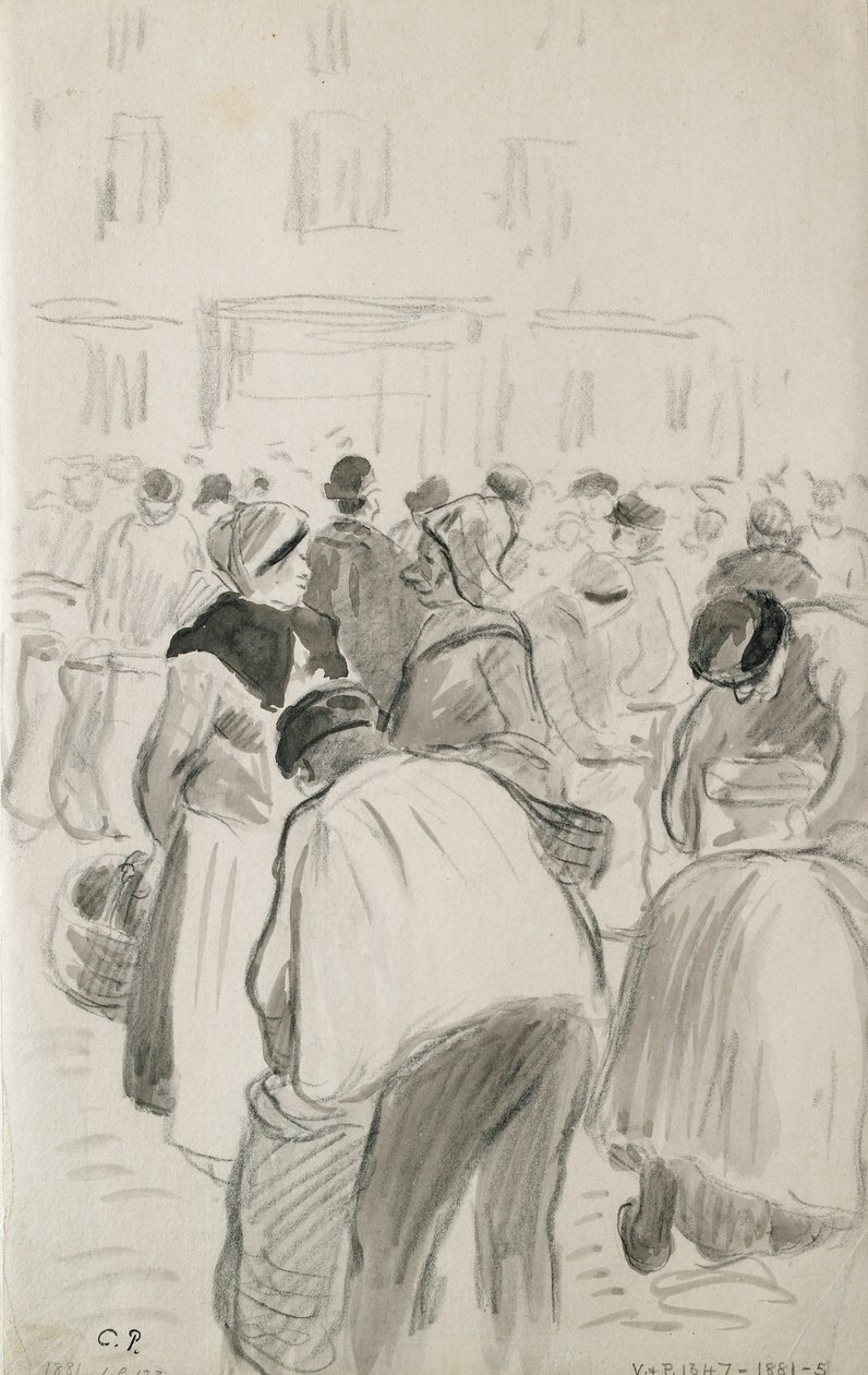 Estudo de composição do mercado em Pontoise, 1881 de Camille Pissarro