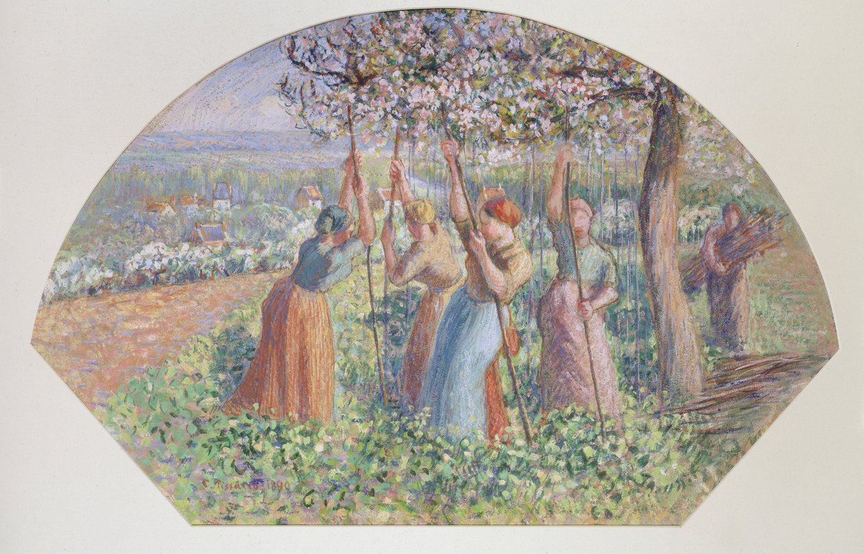 Design para um ventilador: Os stakers de ervilhas, 1890 de Camille Pissarro