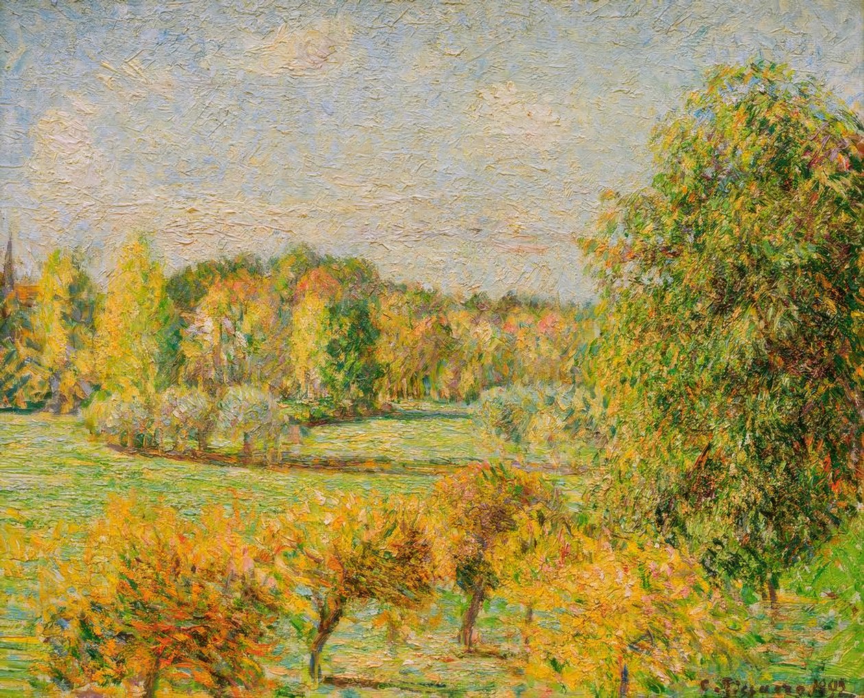 Efeito outono, a nogueira, Eragny de Camille Pissarro