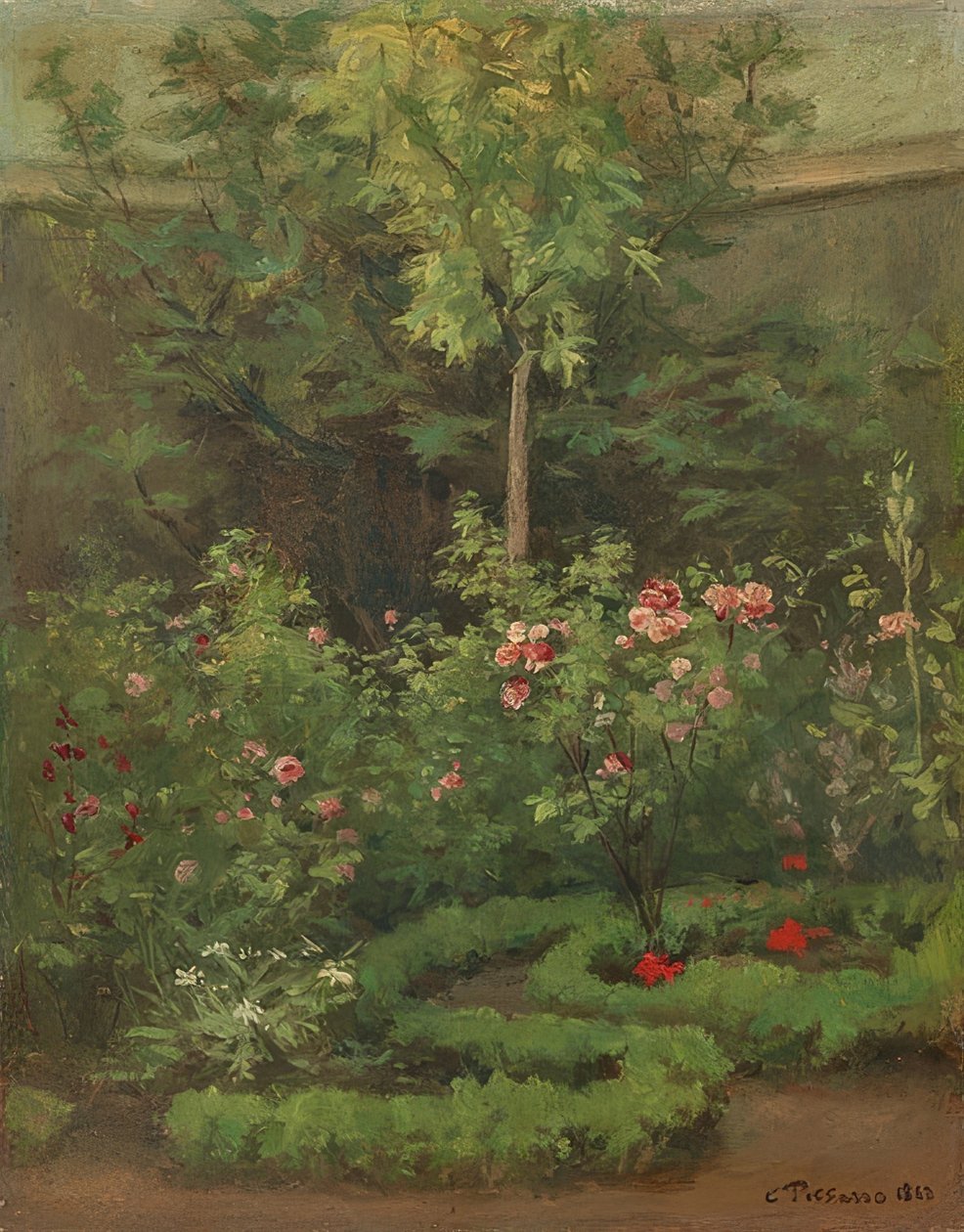 Um jardim de rosas. 1862 de Camille Jacob Pissarro