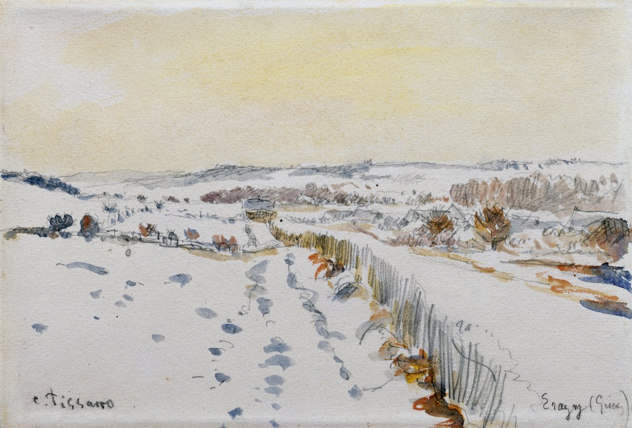 Eragny sob a neve de Camille Pissarro