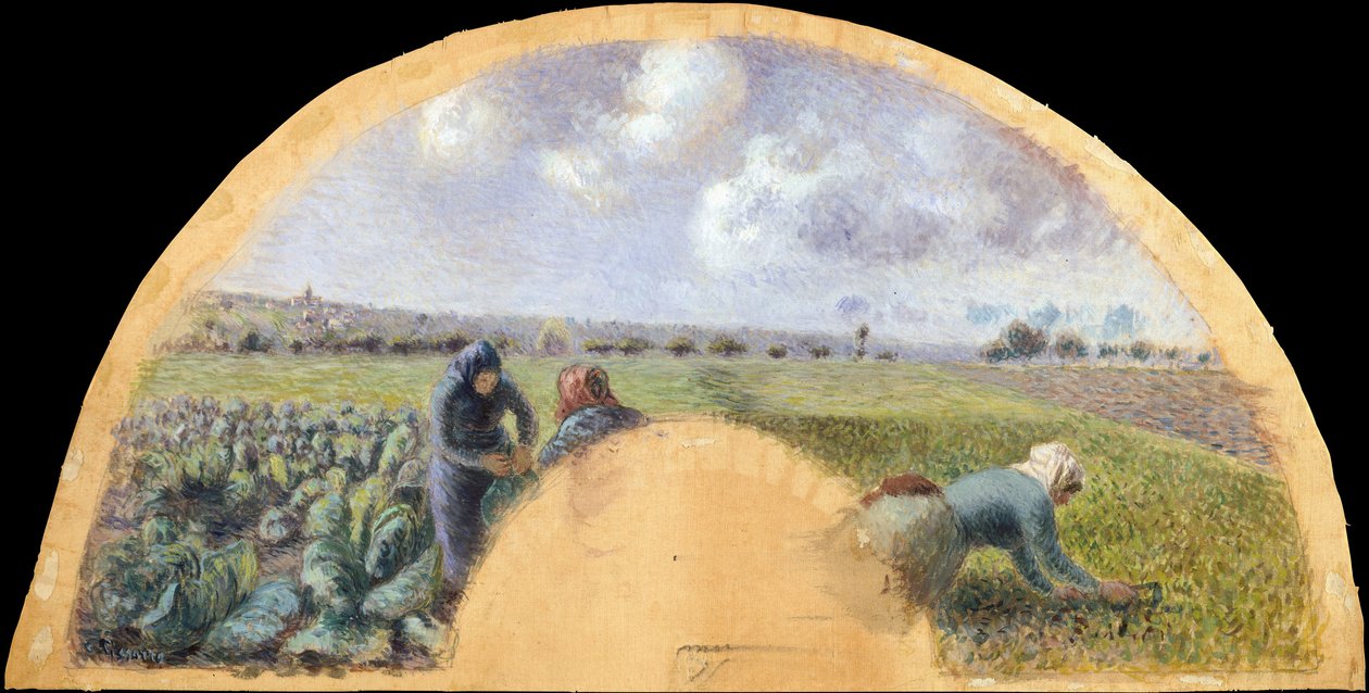 Montagem do ventilador: Os coletores de repolho, ca. 1878-79. de Camille Pissarro