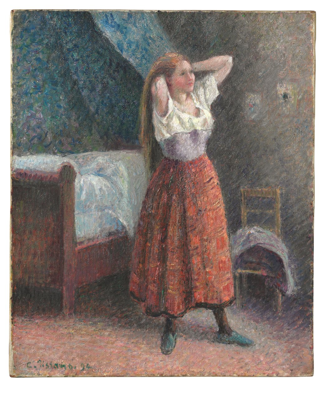 Mulher a arranjar o cabelo de Camille Pissarro