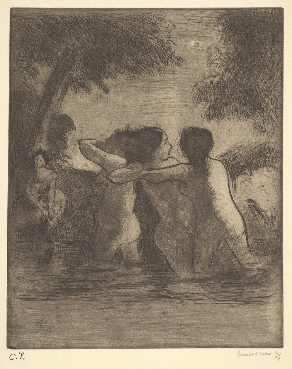 Quatro Banhistas, 1895. de Camille Jacob Pissarro
