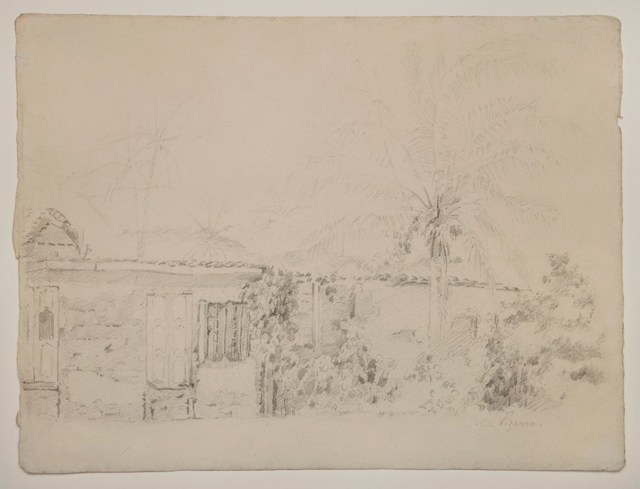 Casas e palmeiras de Camille Pissarro