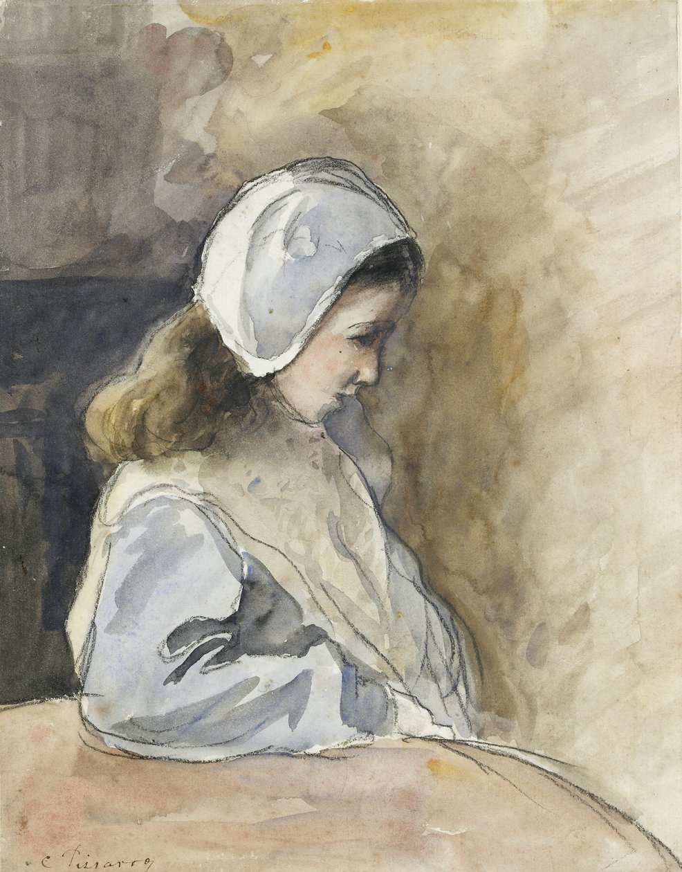 Jeanne-Rachel Pissarro sentada à mesa, c1872 de Camille Pissarro