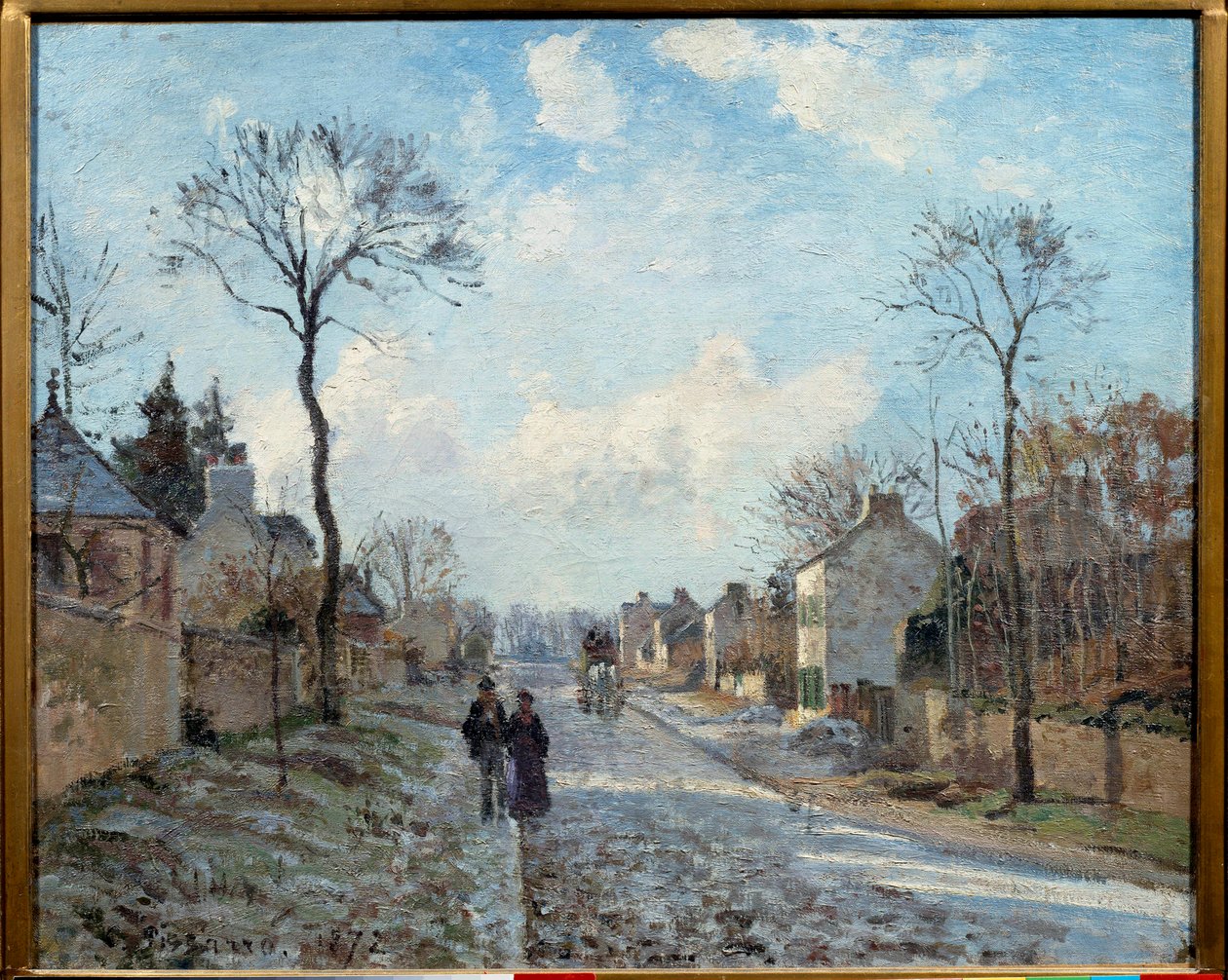 A estrada para Louveciennes Pintura de Camille Pissarro (1830-1903) 1872 Sol. 0,6x0,73 m Paris, musee d