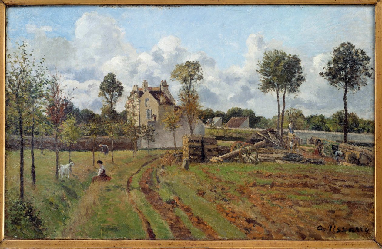 Paisagem. Vista de Louveciennes. Pintura de Camille Pissarro (1830-1903) 1872 Sol. 0,51x0,81 m Paris, musee d