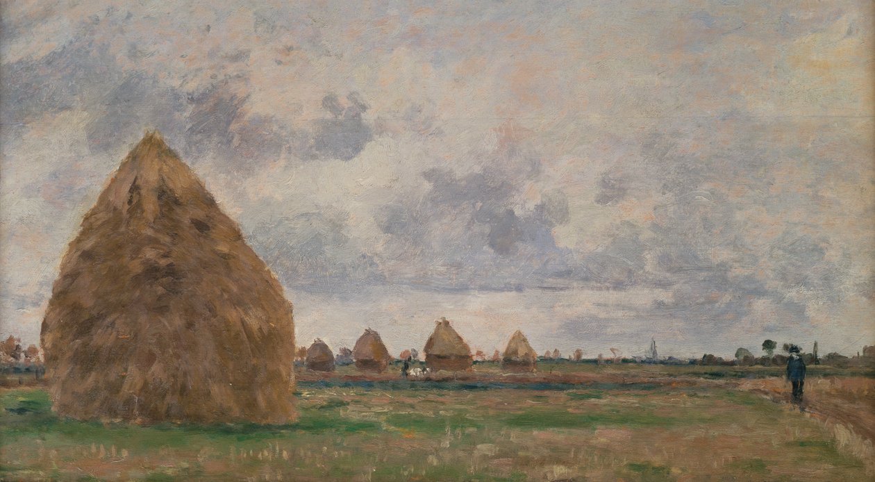 Paisagem com palheiros de Camille Pissarro