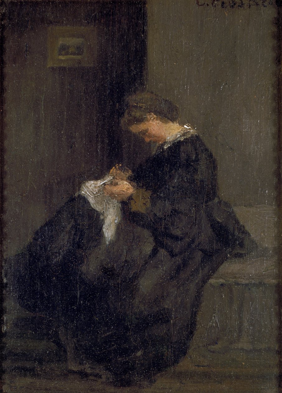 Mme Pissarro costura, c1860 de Camille Pissarro