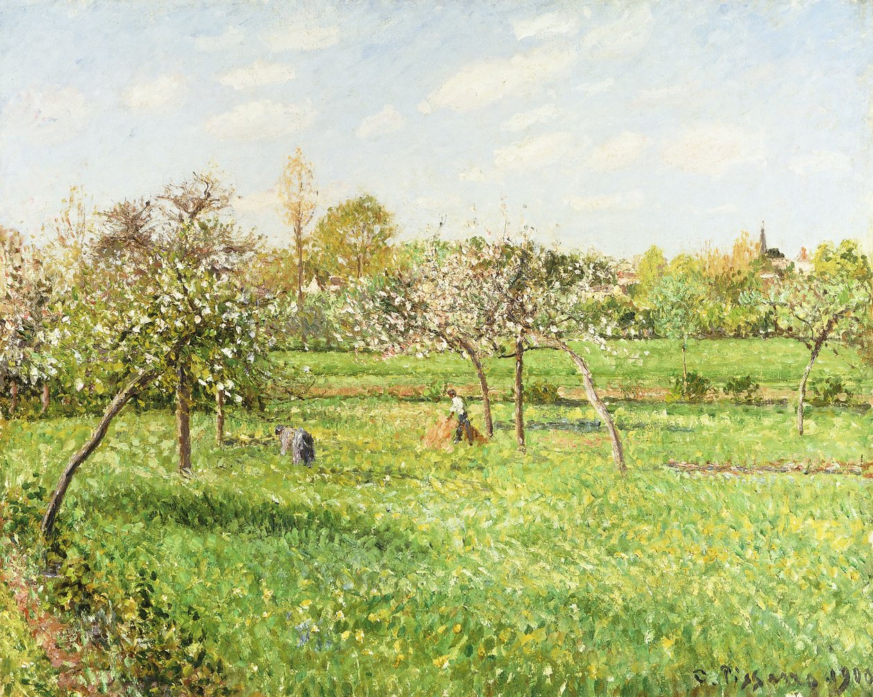 Manhã, Primavera, Clima cinzento, Eragny; Manhã, Primavera, Condições Meteorológicas, Eragny, 1900 de Camille Jacob Pissarro