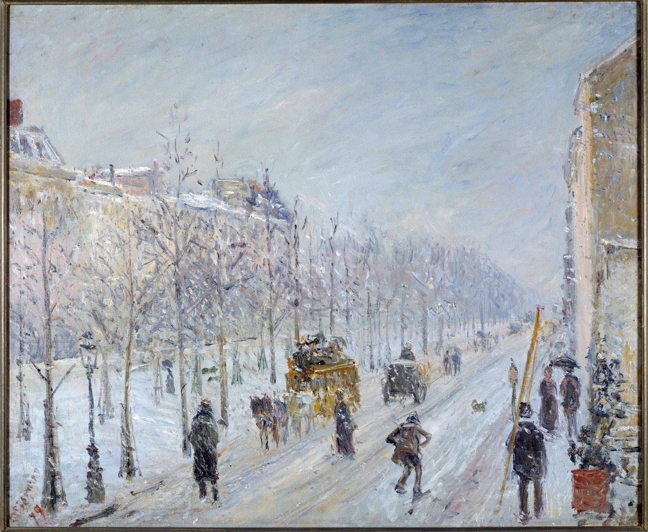 Boulevard parisiense com neve de Camille Pissarro