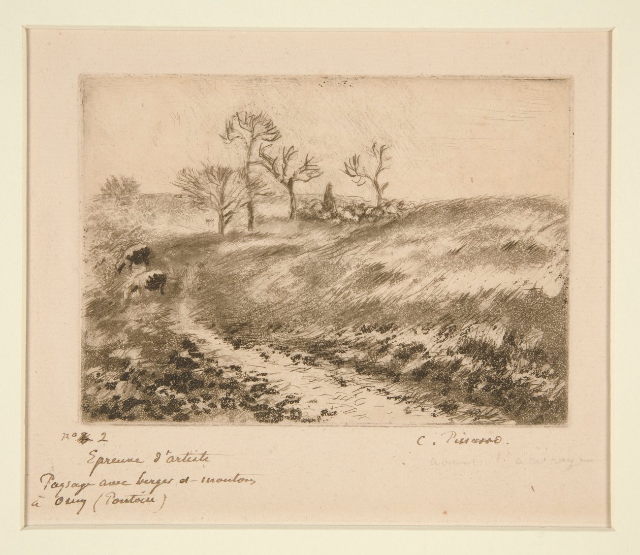 Paisagem com pastor e ovelha, Osny (Paisagem com pastor e ovelha em Osny) de Camille Pissarro