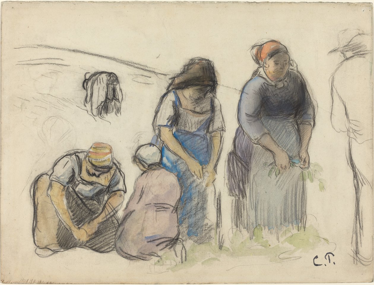Colheitadeiras de ervilhas [reto] de Camille Pissarro