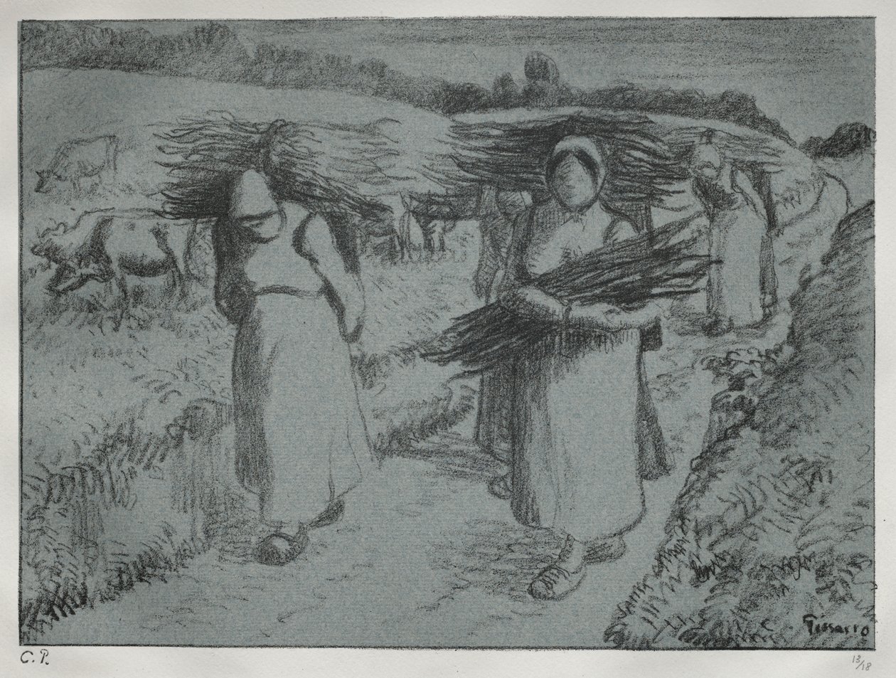 Camponeses carregando lenha de Camille Pissarro