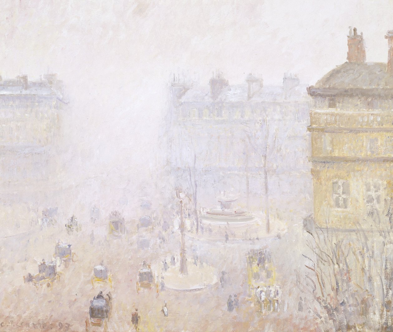 Place du Theatre Francais: efeito de nevoeiro de Camille Jacob Pissarro