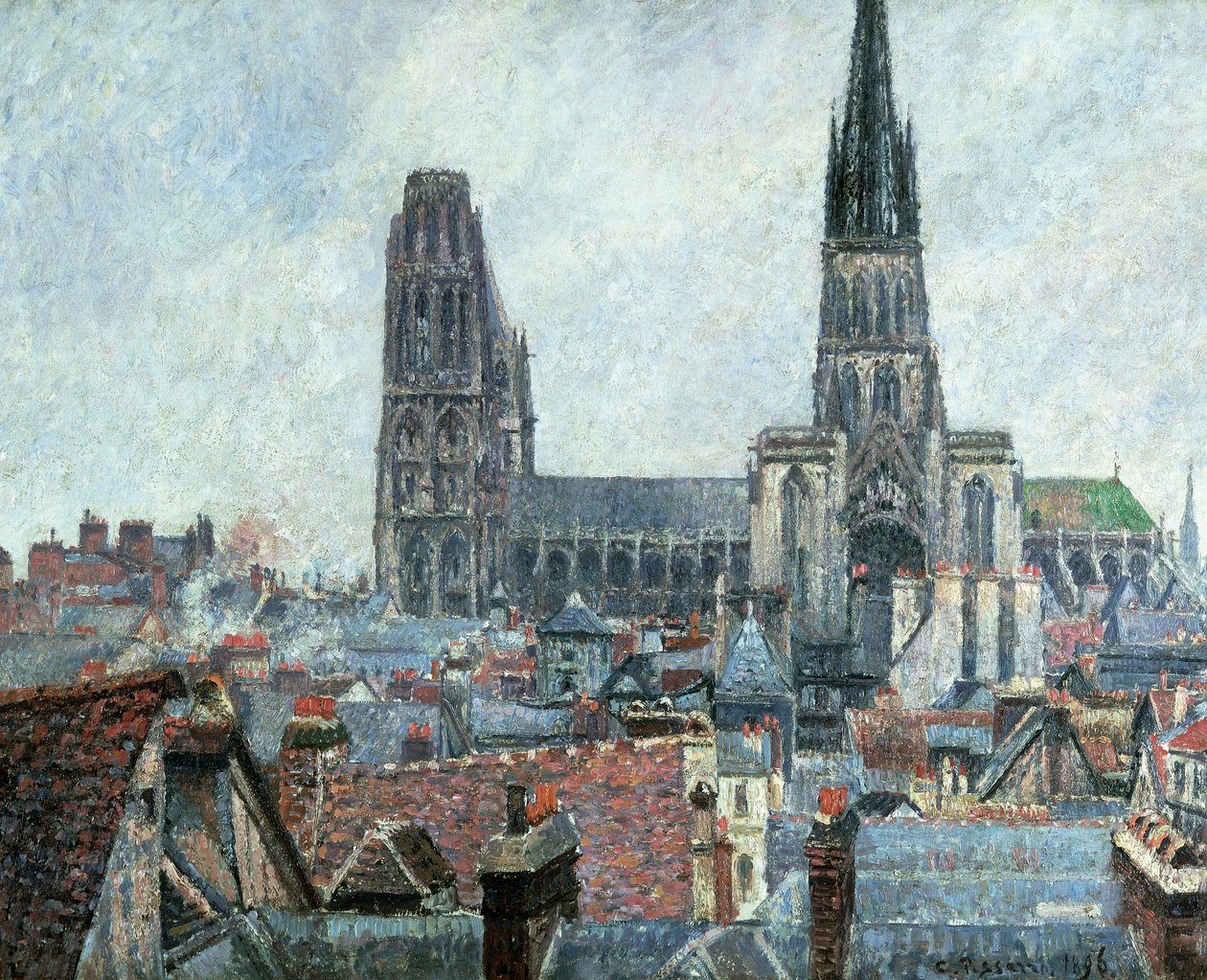 Telhados de Old Rouen: Clima Cinzento (Catedral) de Camille Pissarro