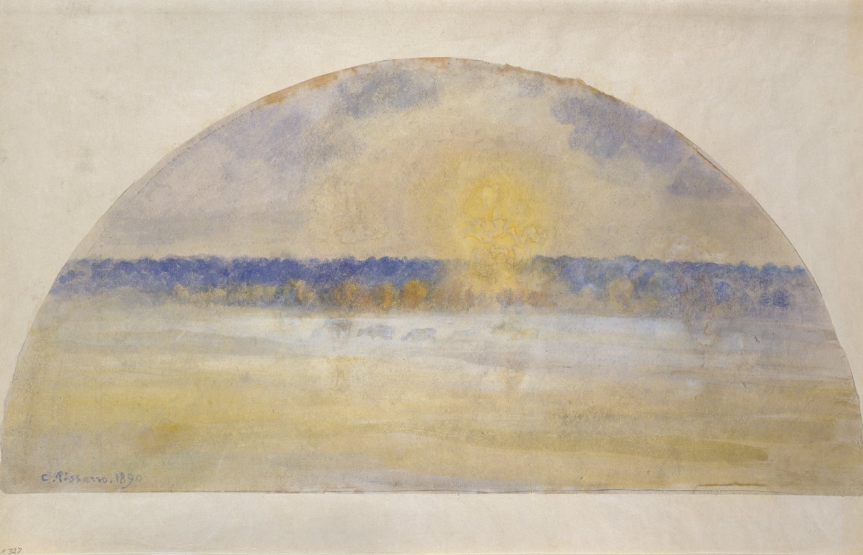 Pôr-do-sol e nevoeiro, Eragny, 1891 de Camille Pissarro