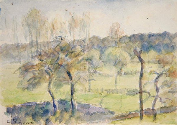 Primavera (aguarela sobre giz preto sobre papel) de Camille Pissarro